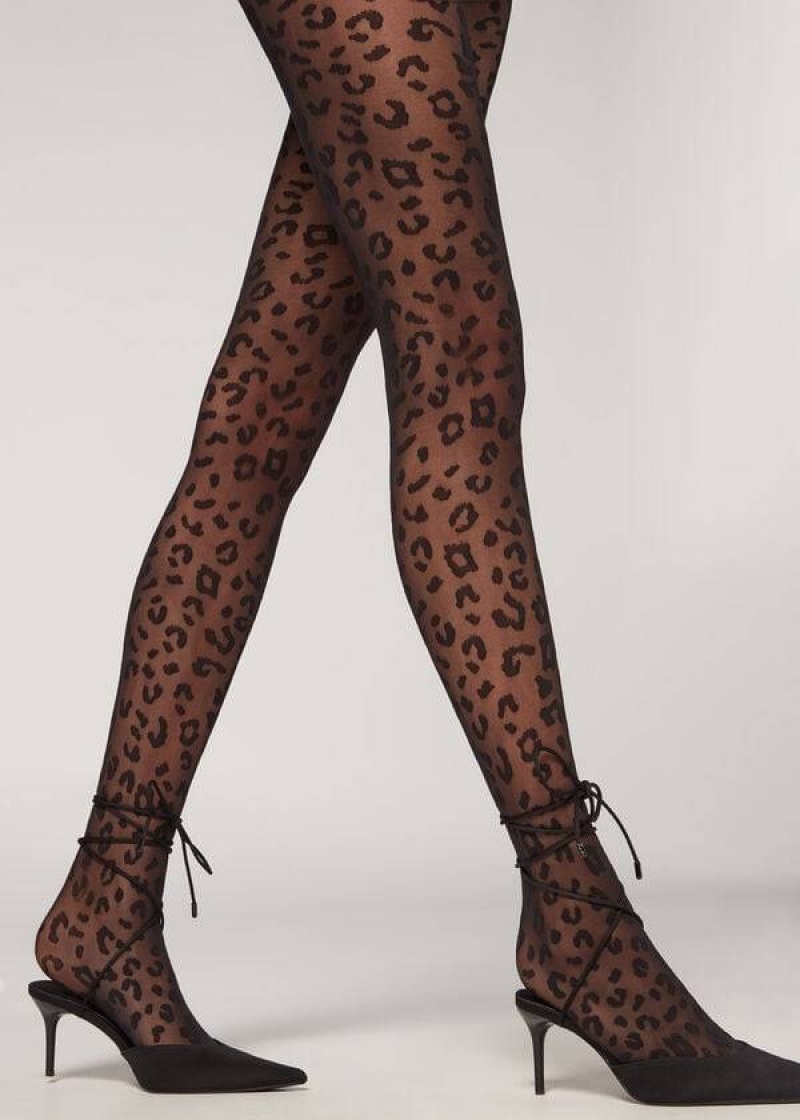 κολαν Calzedonia Animal Pattern 30 Denier Sheer Patterned γυναικεια μαυρα | GR1084XF