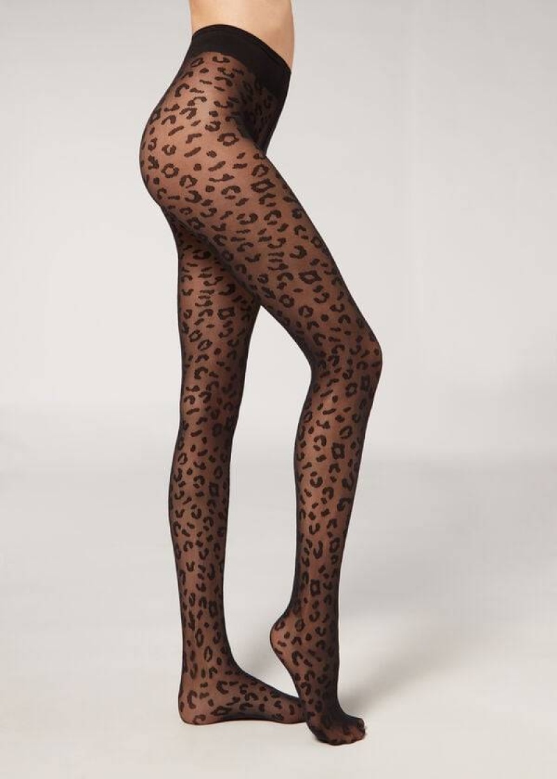 κολαν Calzedonia Animal Pattern 30 Denier Sheer Patterned γυναικεια μαυρα | GR1084XF