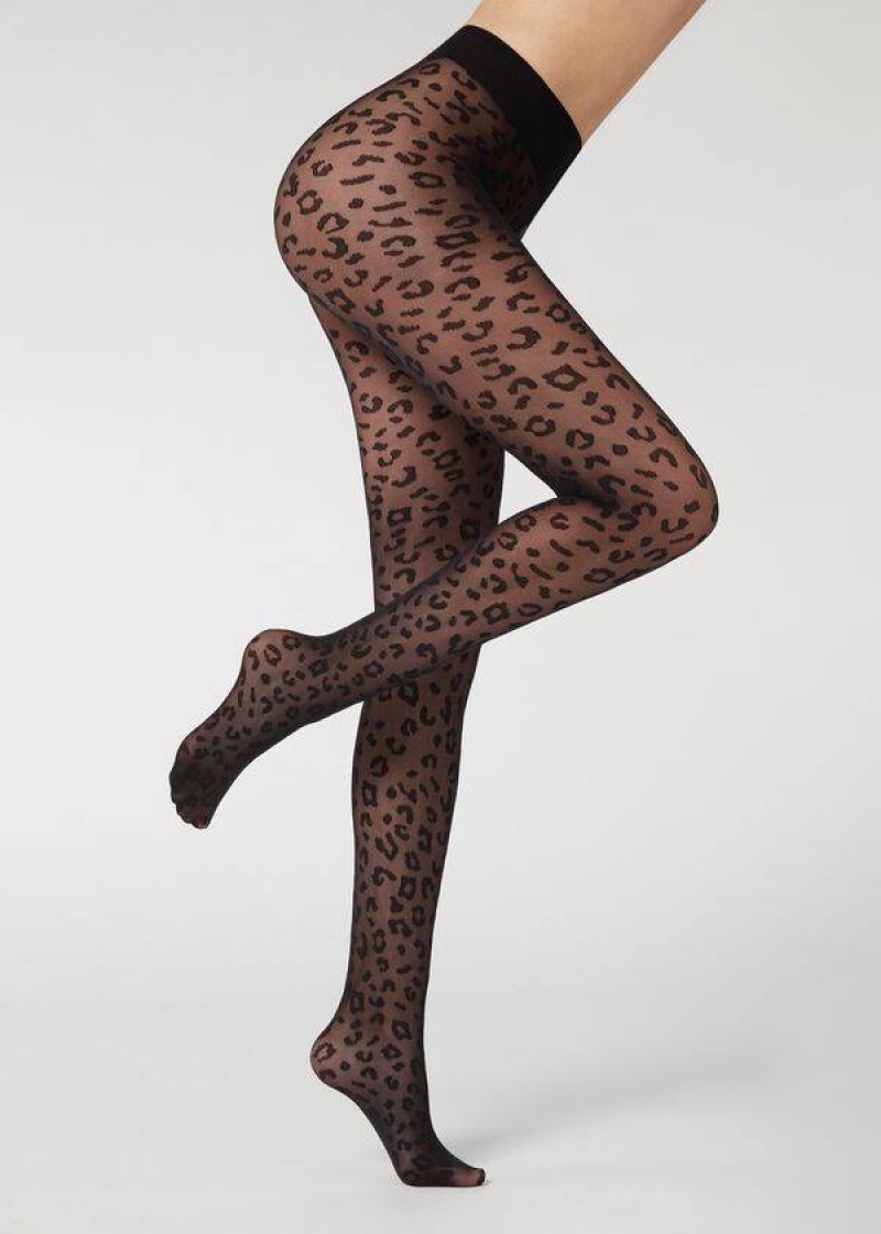 κολαν Calzedonia Animal Pattern 30 Denier Sheer Patterned Sexy γυναικεια μαυρα | GR1085CE