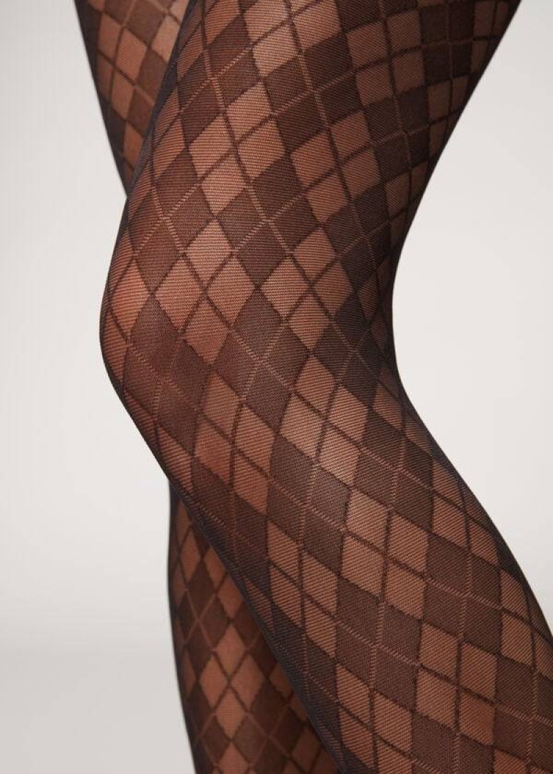 κολαν Calzedonia Argyle 50 Denier Sheer Patterned γυναικεια μαυρα | GR1086VD