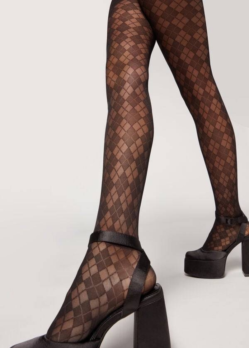 κολαν Calzedonia Argyle 50 Denier Sheer Patterned γυναικεια μαυρα | GR1086VD