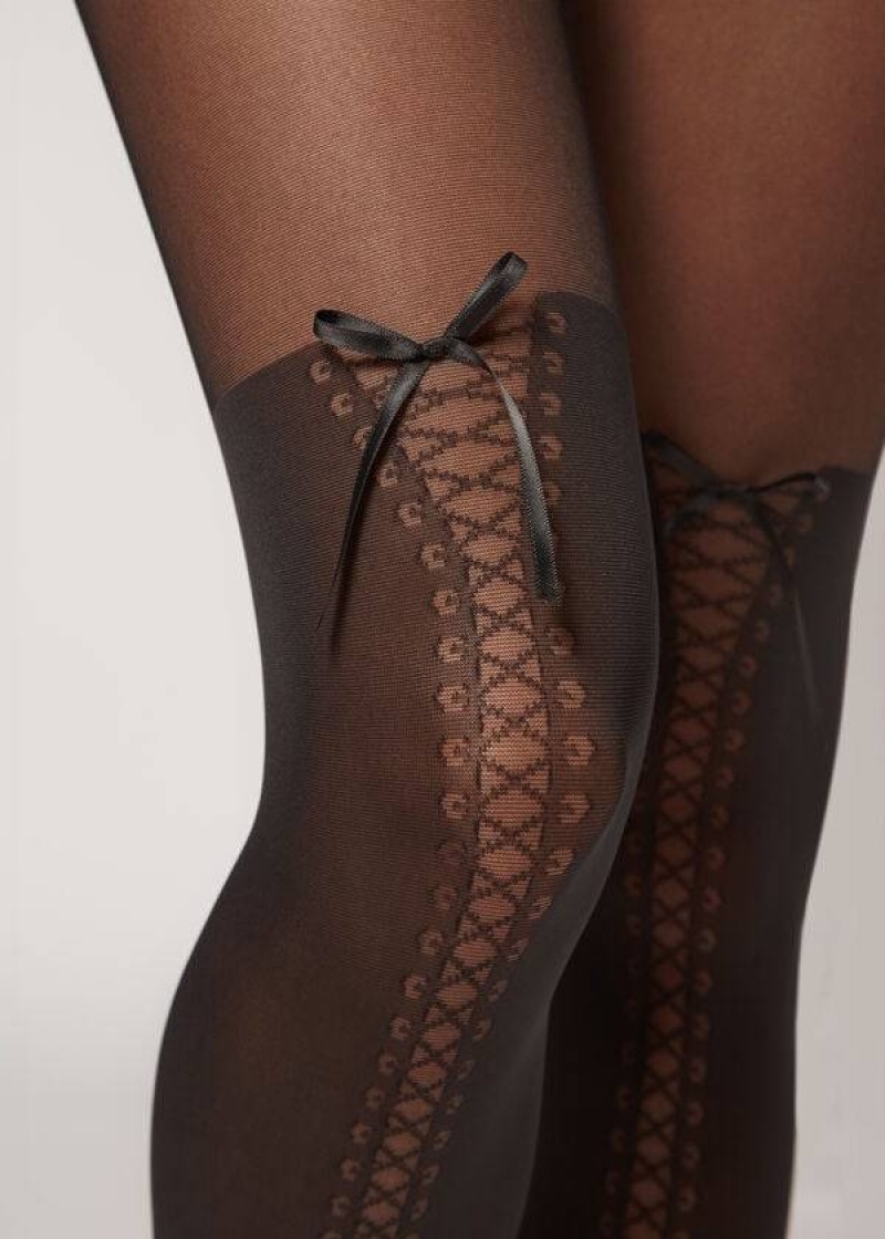 κολαν Calzedonia Boot-Effect Longuette Patterned γυναικεια μαυρα | GR1088NB