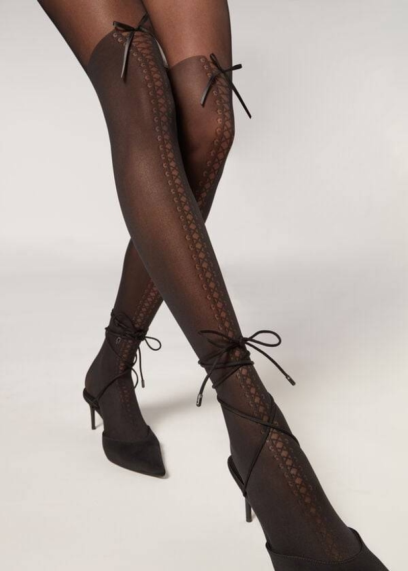 κολαν Calzedonia Boot-Effect Longuette Patterned γυναικεια μαυρα | GR1088NB