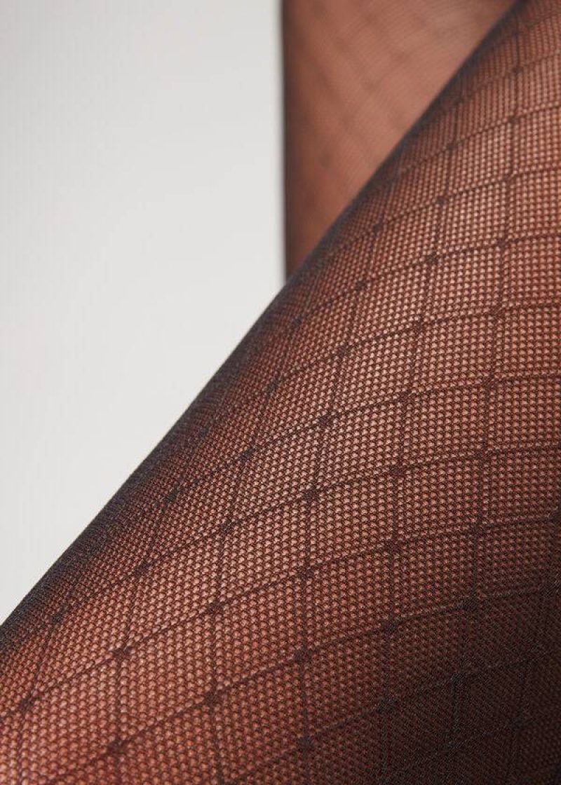 κολαν Calzedonia Diamond Motif Mesh Patterned γυναικεια μαυρα | GR1092EX