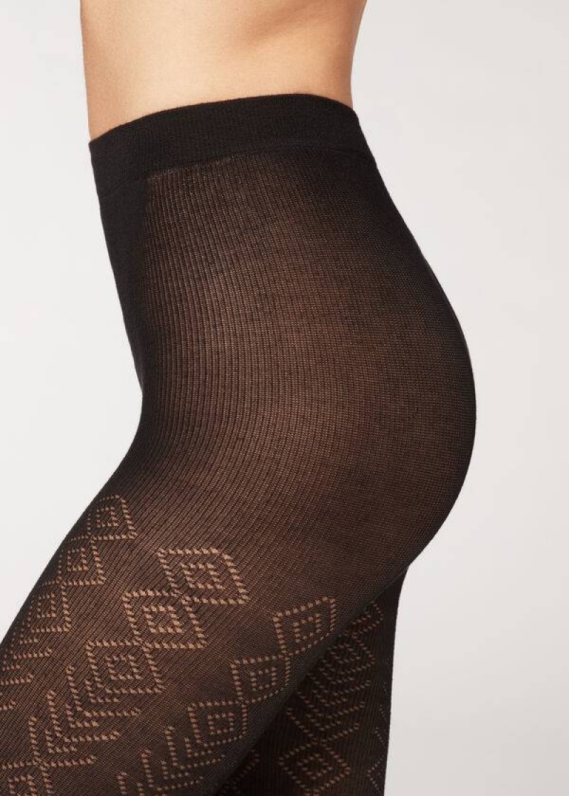 κολαν Calzedonia Diamond Pattern with Cashmere Patterned γυναικεια μαυρα | GR1093RW