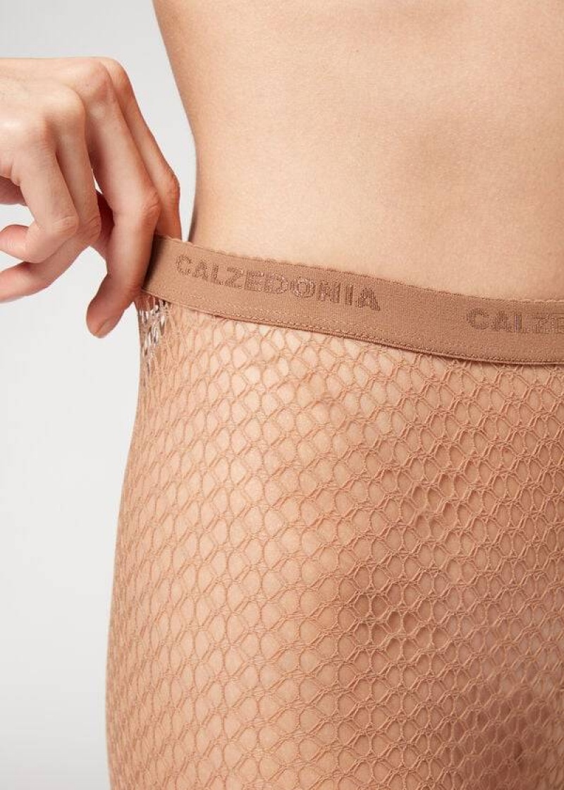 κολαν Calzedonia Geometric-Pattern Fishnet Patterned γυναικεια Μπεζ | GR1104GL