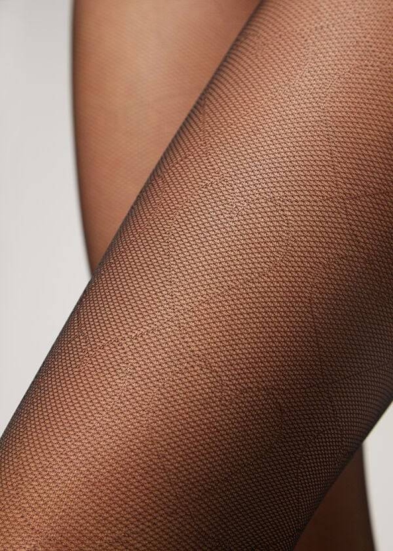κολαν Calzedonia Heart-Motif Micronet Eco Patterned γυναικεια μαυρα | GR1108LH