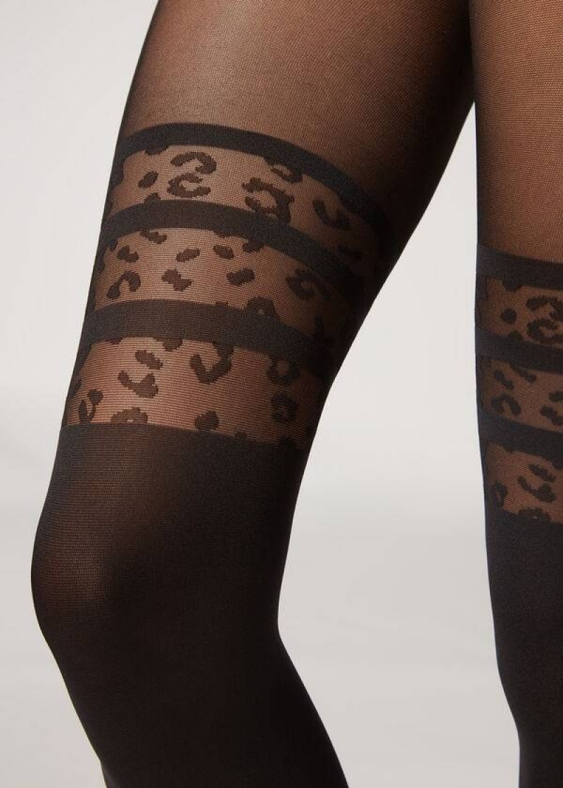 κολαν Calzedonia Longuette-Effect Animal-Print Patterned γυναικεια μαυρα | GR1110XF