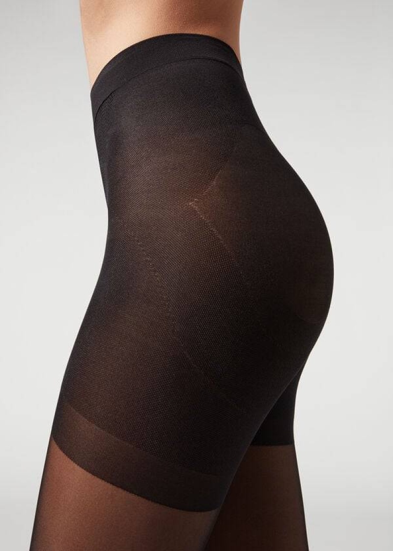 κολαν Calzedonia Longuette-effect Total Shaper Patterned γυναικεια μαυρα | GR1112VD