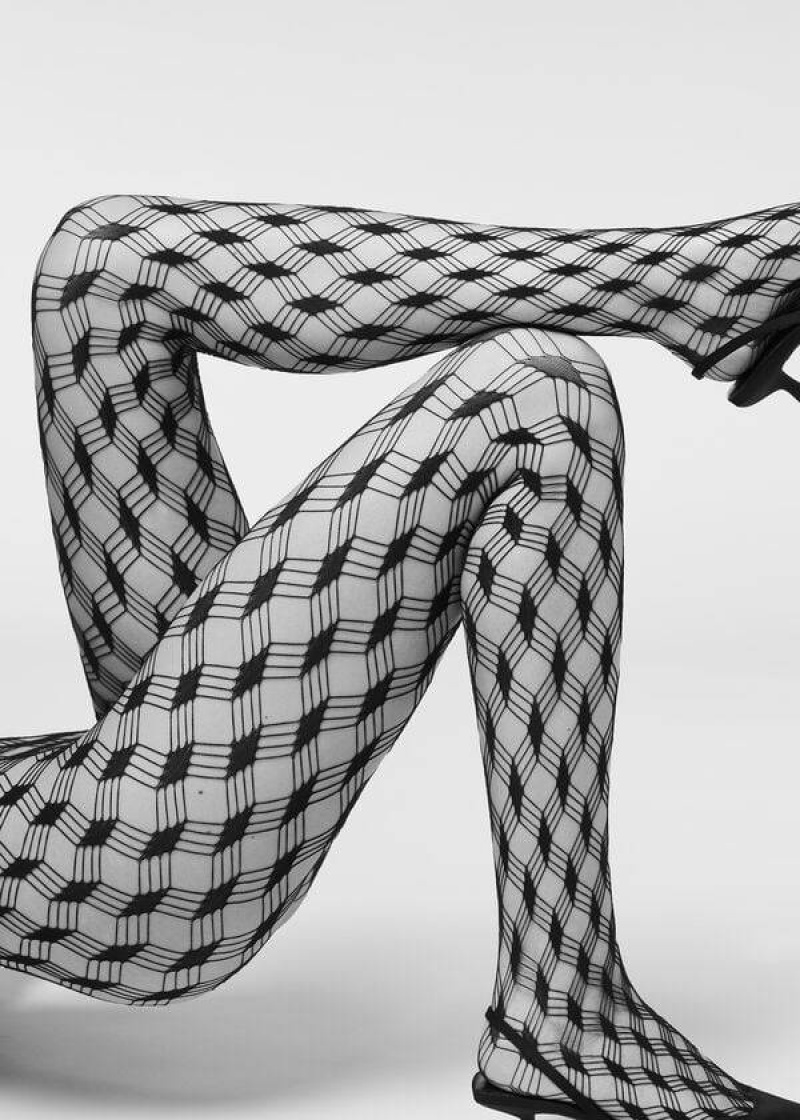 κολαν Calzedonia Maxi Diamonds Mesh Eco Patterned γυναικεια μαυρα | GR1117WY