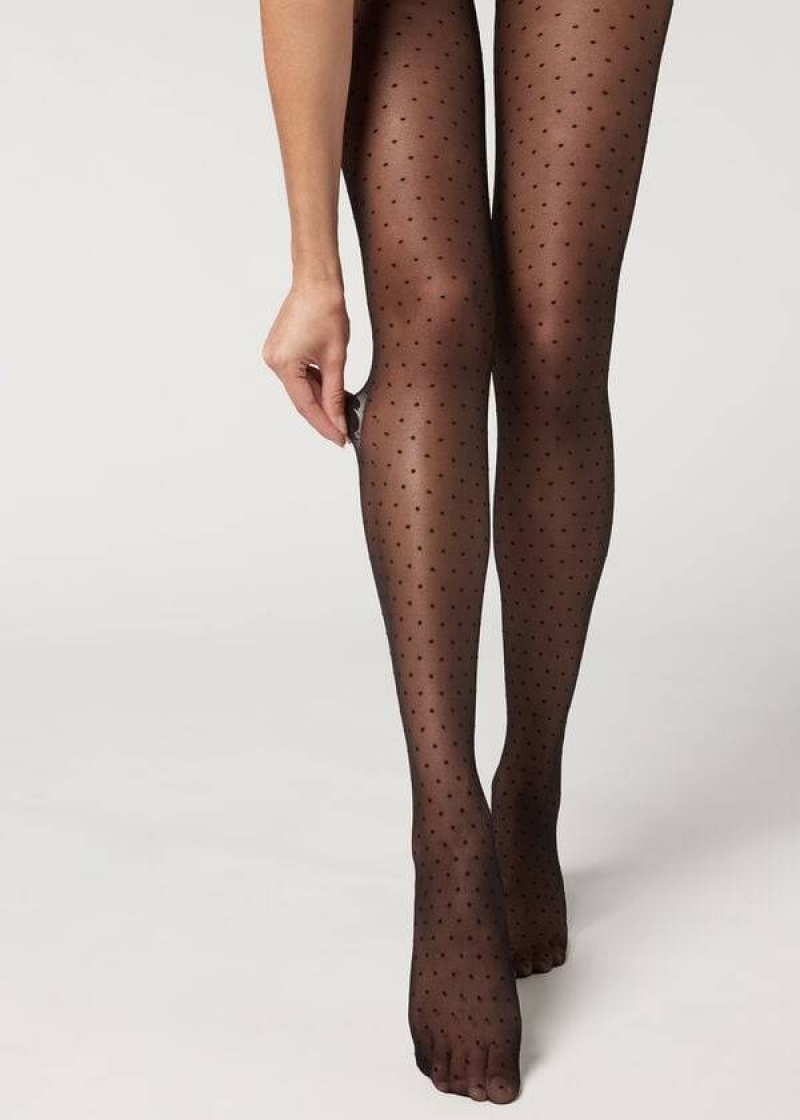 κολαν Calzedonia Polka Dot 20 Denier Invisible Sheer Patterned γυναικεια μαυρα | GR1119RW