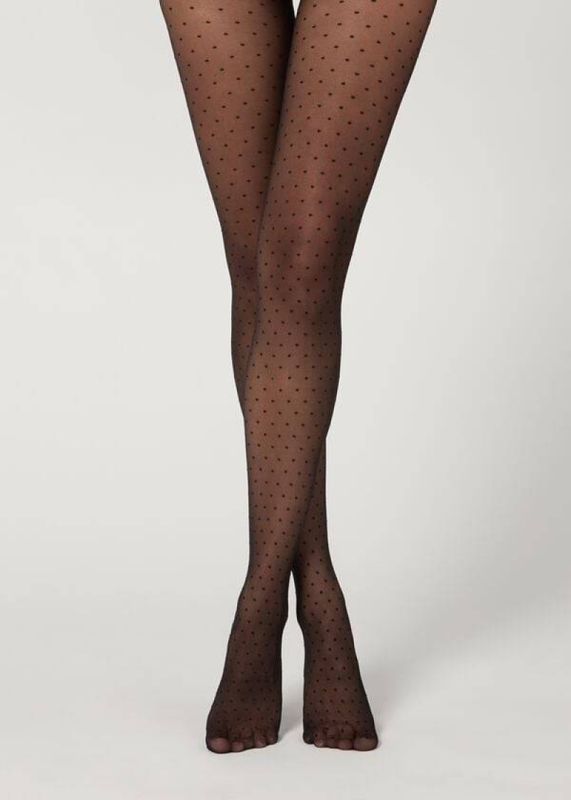 κολαν Calzedonia Polka Dot 20 Denier Invisible Sheer Patterned γυναικεια μαυρα | GR1119RW
