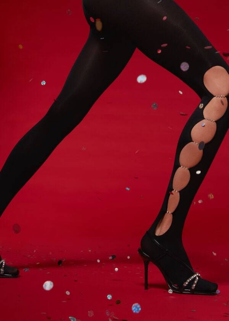 κολαν Calzedonia Rhinestone Cut Out 100 Denier Opaque Eco Patterned γυναικεια μαυρα | GR1121YU