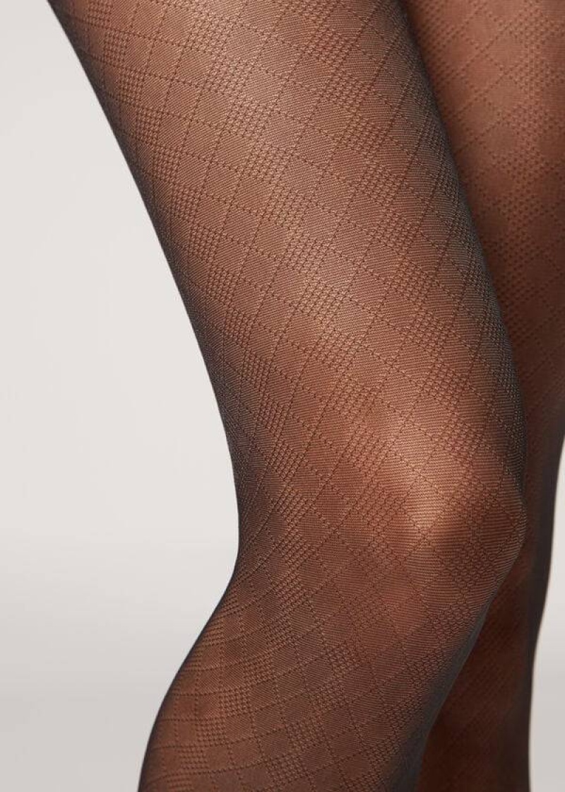 κολαν Calzedonia Sheer 20 Denier Diamond-Pattern Eco Patterned γυναικεια μαυρα | GR1126AP