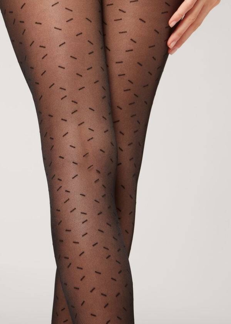 κολαν Calzedonia Sheer 30 Denier All-Over Dash Patterned γυναικεια μαυρα | GR1127SO