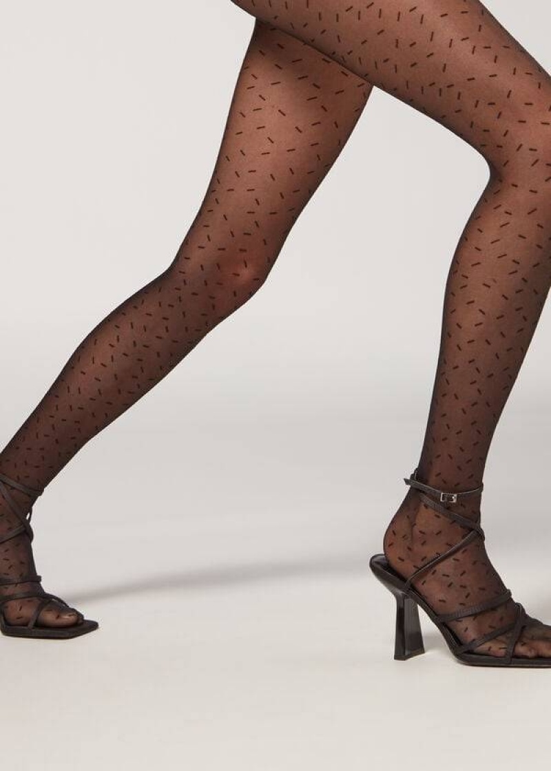κολαν Calzedonia Sheer 30 Denier All-Over Dash Patterned γυναικεια μαυρα | GR1127SO