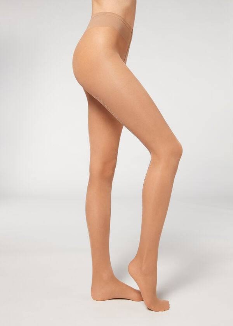 κολαν Calzedonia Sheer 30 Denier Multicolored Rhinestone Stripe Patterned γυναικεια Μπεζ | GR1130GL