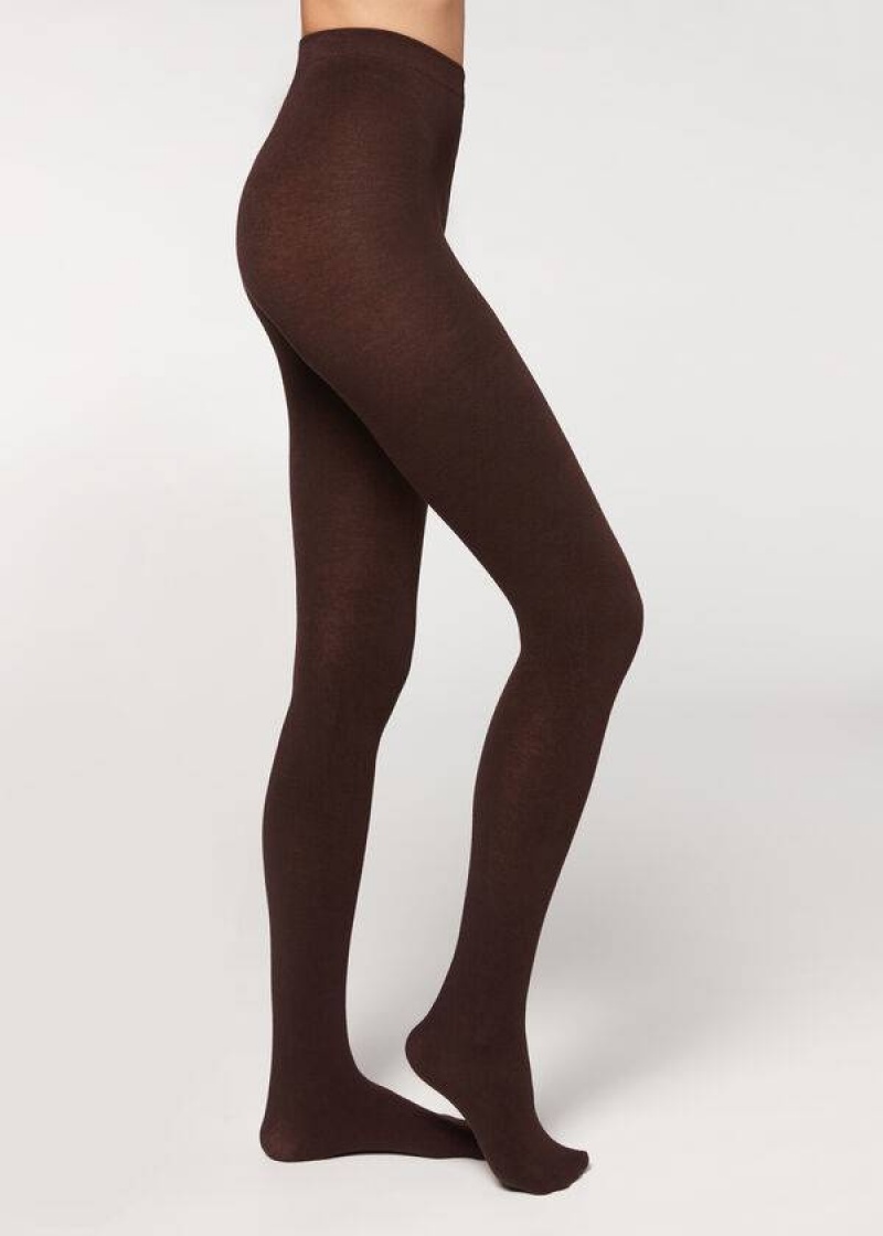 κολαν Calzedonia Soft Modal and Cashmere Blend Opaque γυναικεια καφε | GR1058XF