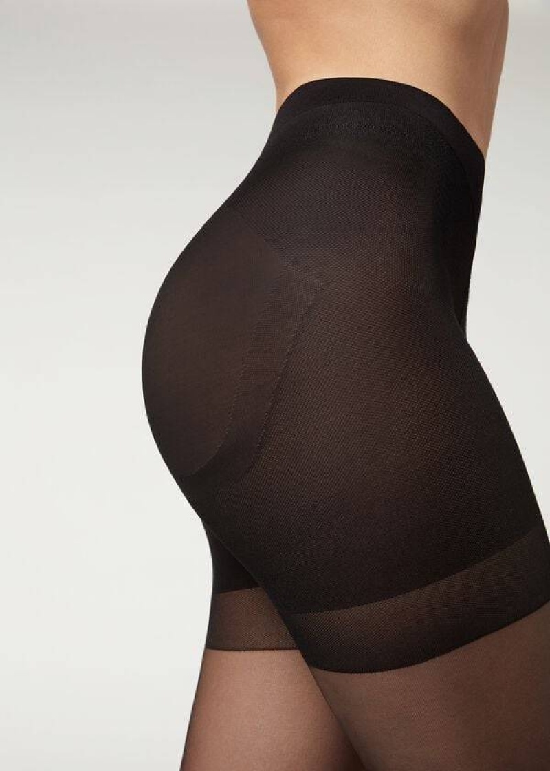 κολαν Calzedonia Total Shaper Back Seam Patterned γυναικεια μαυρα | GR1132JJ
