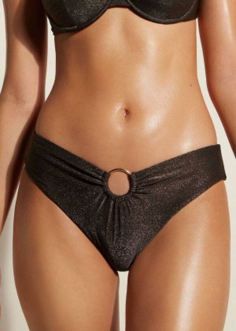 μπικίνι πάτο Calzedonia Lamé High waist Hollywood γυναικεια μαυρα | GR1487IS