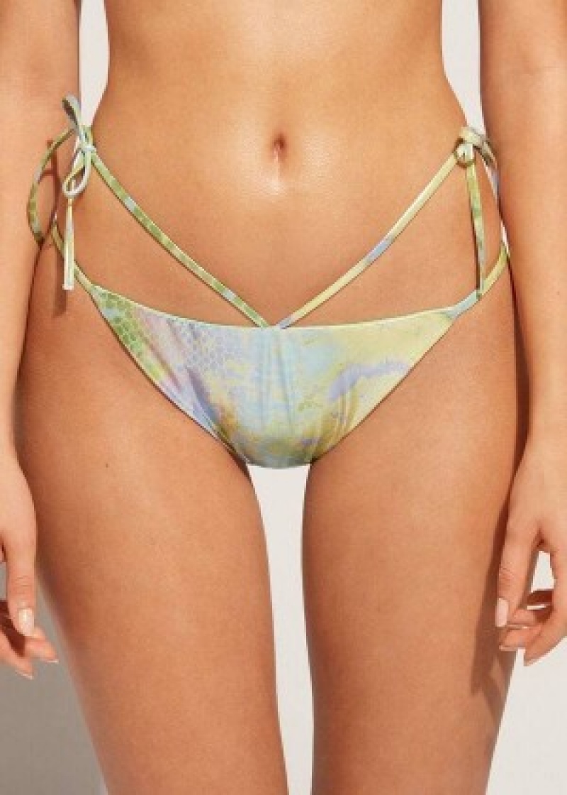μπικίνι πάτο Calzedonia Snake-Pattern Brazilian String Las Palmas γυναικεια πρασινο | GR1574JJ
