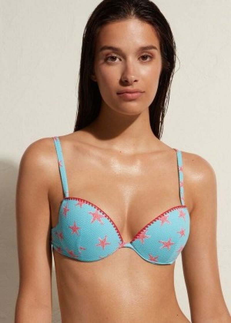 μπικίνι τοπ Calzedonia Με Επένδυση Push-up Buenos Aires γυναικεια σκουρο μπλε | GR1837ZG