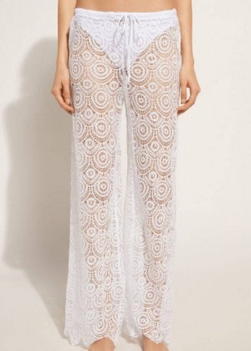 Cover Ups Calzedonia Long Crochet Pants γυναικεια ασπρα | GR2132EX