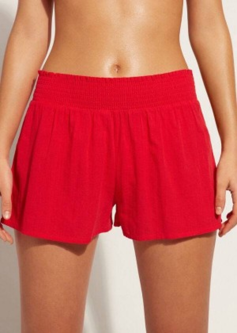 Cover Ups Calzedonia βαμβακερα Shorts Sexy γυναικεια κοκκινα | GR2128NB