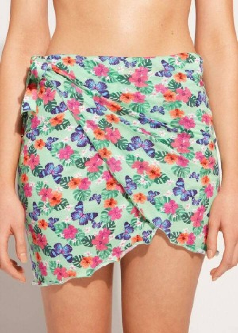 Cover Ups Calzedonia κοντο Wraparound Sarong γυναικεια μπλε | GR2145HK