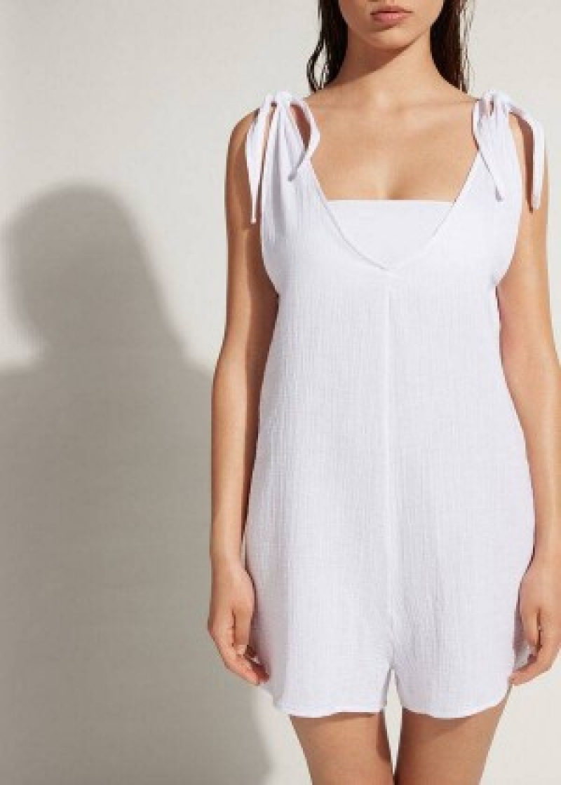Cover Ups Calzedonia κοντο βαμβακερα Romper γυναικεια ασπρα | GR2113PQ