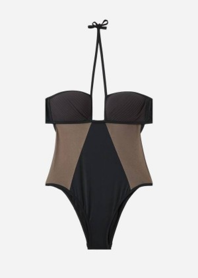 Μαγιό Calzedonia One Piece Tulle Insert Tokyo γυναικεια μαυρα | GR2171HK