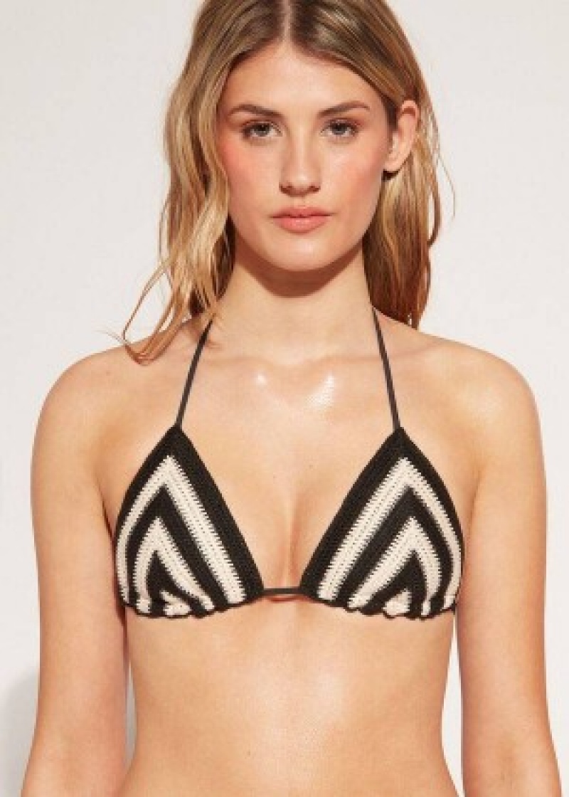 μπικίνι τοπ Calzedonia Triangle String Mumbai γυναικεια μαυρα Μπεζ | GR2053WY