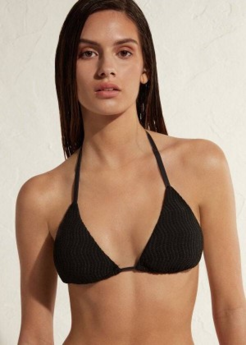 μπικίνι τοπ Calzedonia Triangle String Mykonos γυναικεια μαυρα | GR2055RW