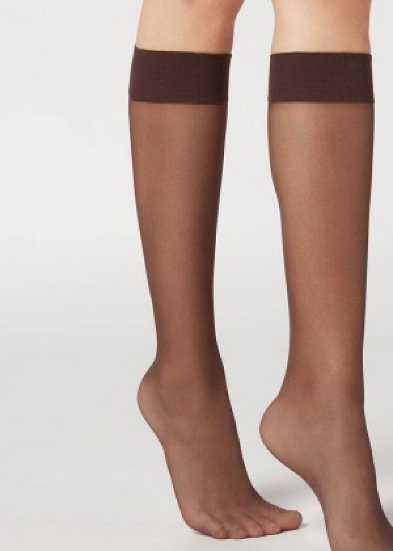 καλτσεσ Calzedonia 20 Denier Ανεση Cuff Knee-Highs Long rosa γυναικεια καφε | GR2230VD