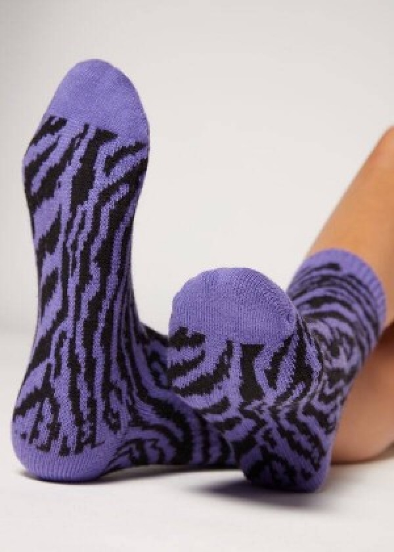 καλτσεσ Calzedonia Animal Print Cashmere κοντο γυναικεια μωβ | GR2331XF
