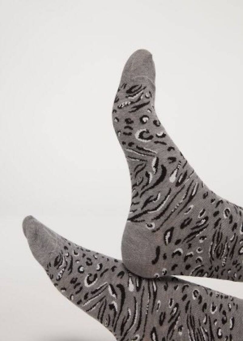 καλτσεσ Calzedonia Animal Print κοντο γυναικεια γκρι | GR2334KI