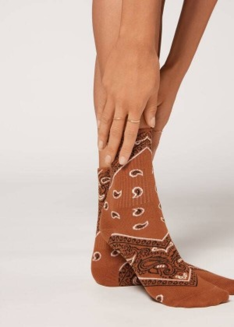 καλτσεσ Calzedonia Bandana Pattern κοντο γυναικεια καφε | GR2347TV