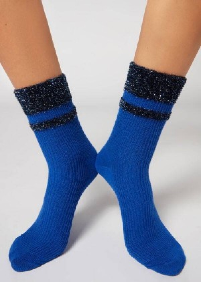 καλτσεσ Calzedonia Cashmere κοντο with Glitter Trim γυναικεια μπλε | GR2355VD