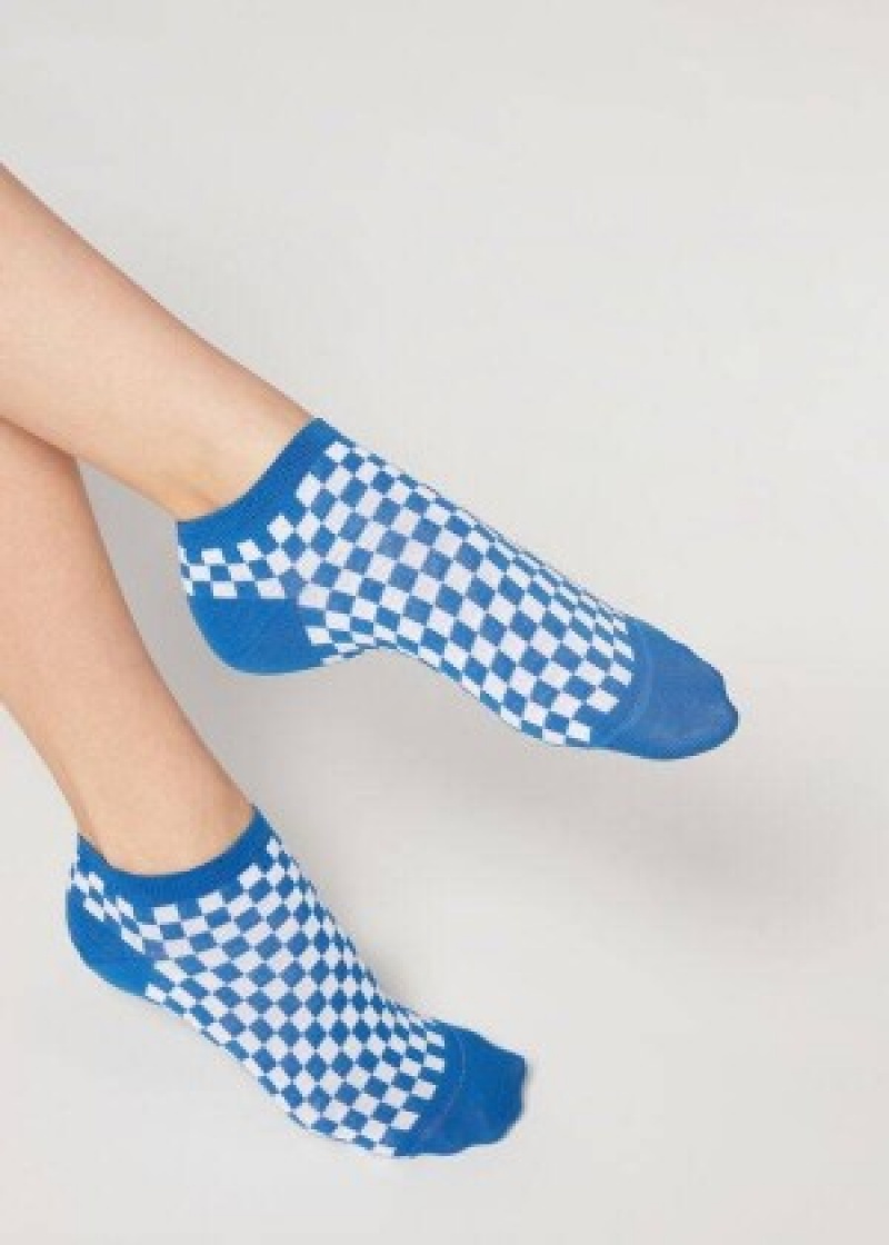 καλτσεσ Calzedonia Checkered No-Show γυναικεια μπλε | GR2268OR