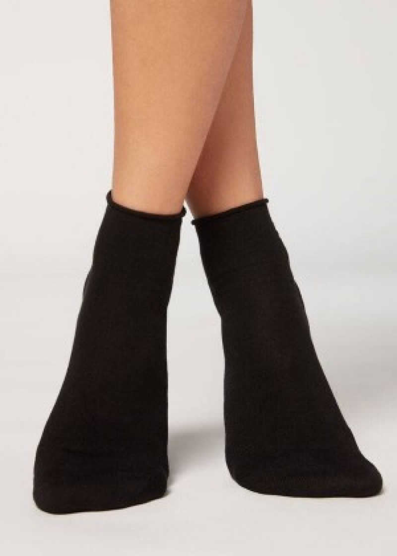 καλτσεσ Calzedonia Cuffless κοντο in βαμβακερα rosa γυναικεια μαυρα | GR2396IS