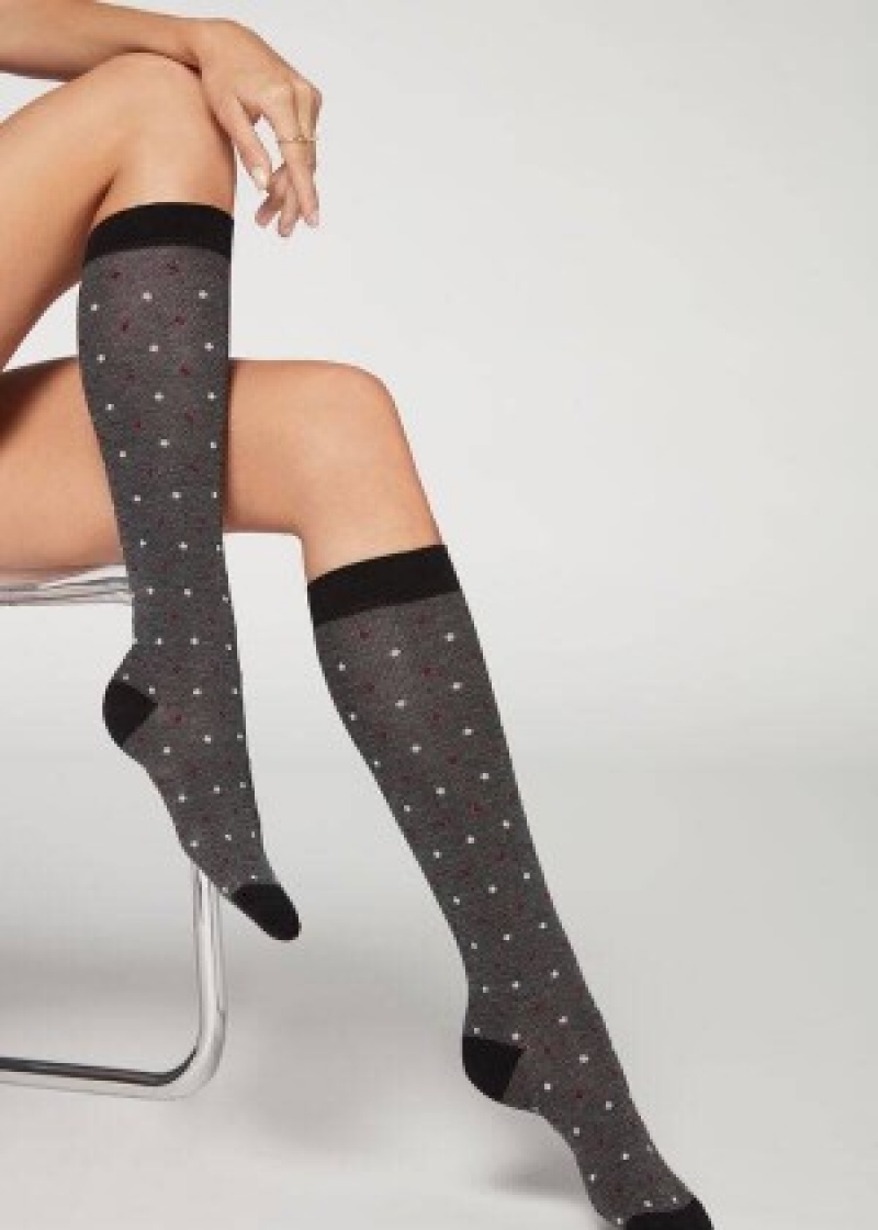 καλτσεσ Calzedonia Dot-Pattern Long γυναικεια γκρι | GR2239YU