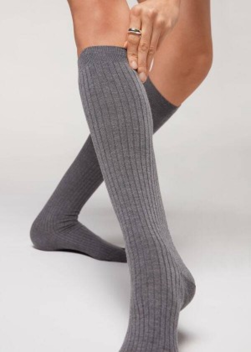 καλτσεσ Calzedonia Long Πλευρωτός Cashmere γυναικεια γκρι | GR2244AP