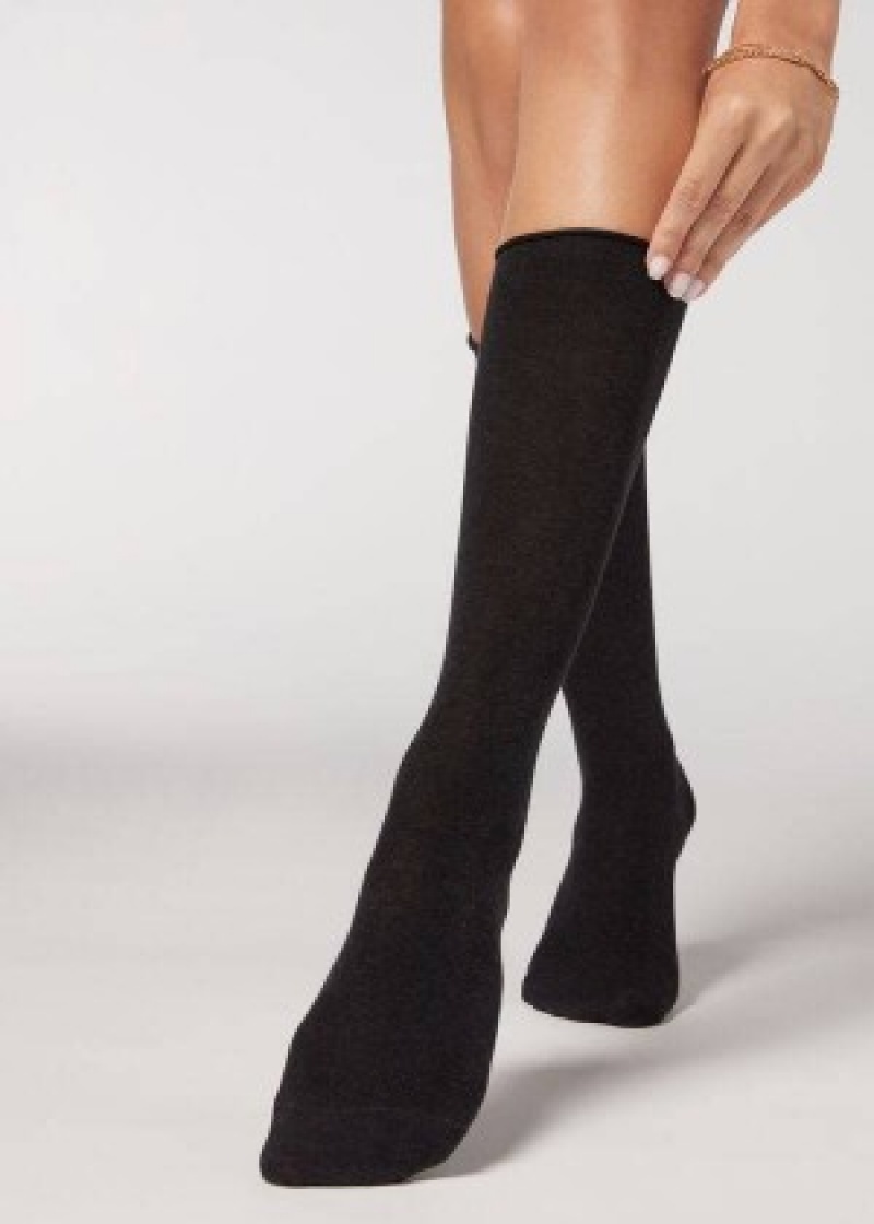 καλτσεσ Calzedonia Smooth βαμβακερα Mid-Calf Long γυναικεια γκρι | GR2258NB