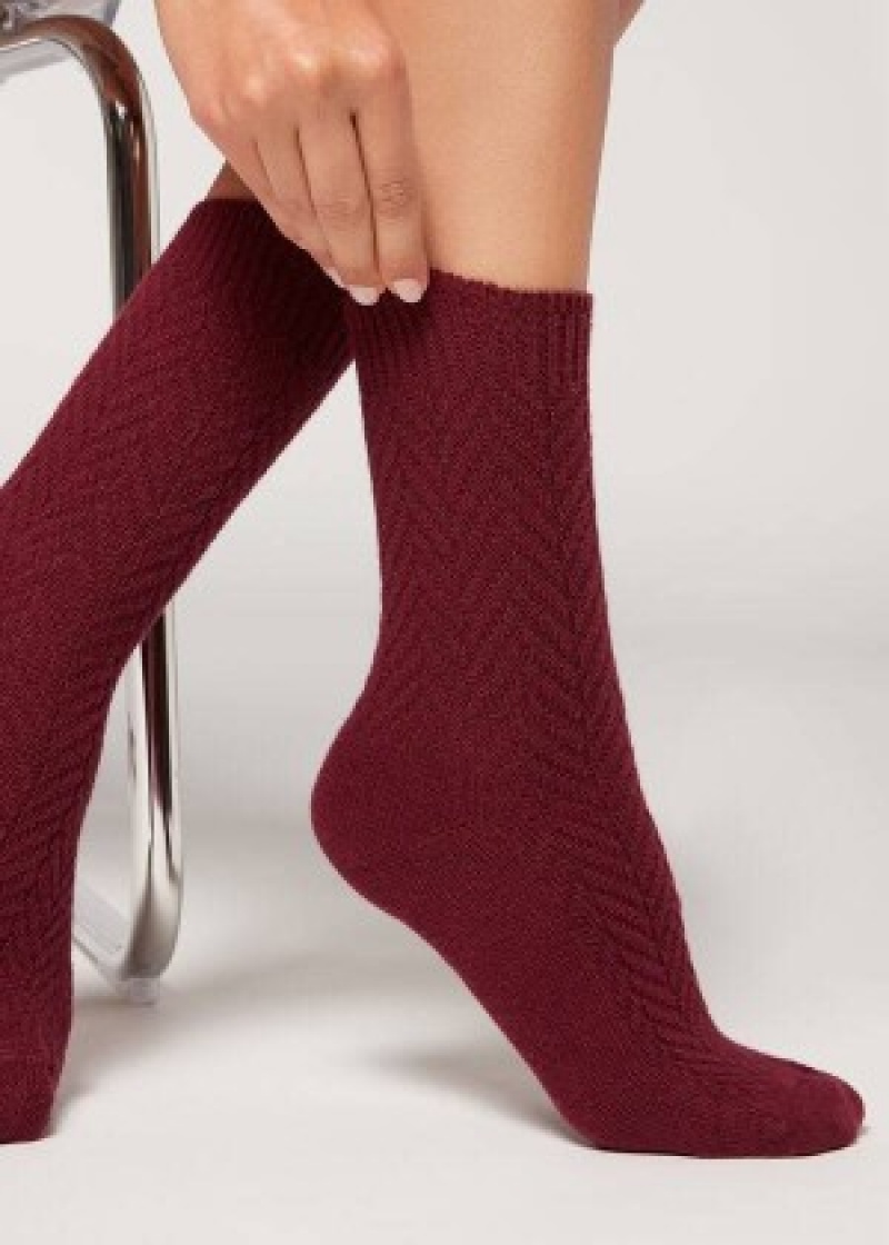 καλτσεσ Calzedonia Herringbone Cashmere κοντο γυναικεια μπορντο | GR2444SO