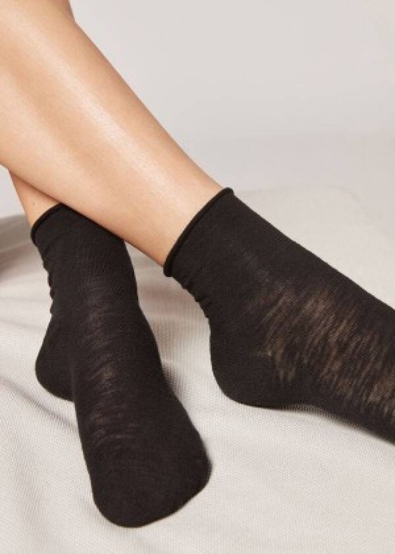 καλτσεσ Calzedonia Linen and Viscose κοντο γυναικεια μαυρα | GR2446PQ