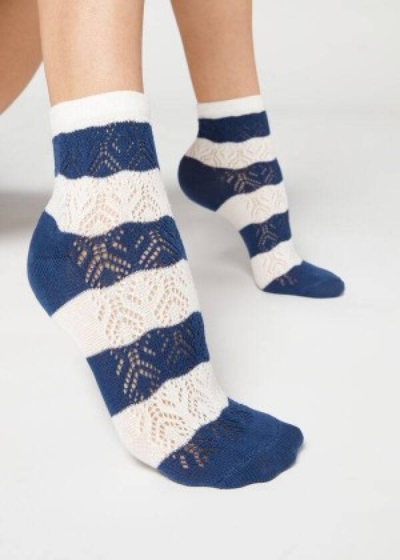καλτσεσ Calzedonia Openwork and Ριγέ κοντο γυναικεια μπλε | GR2463LH