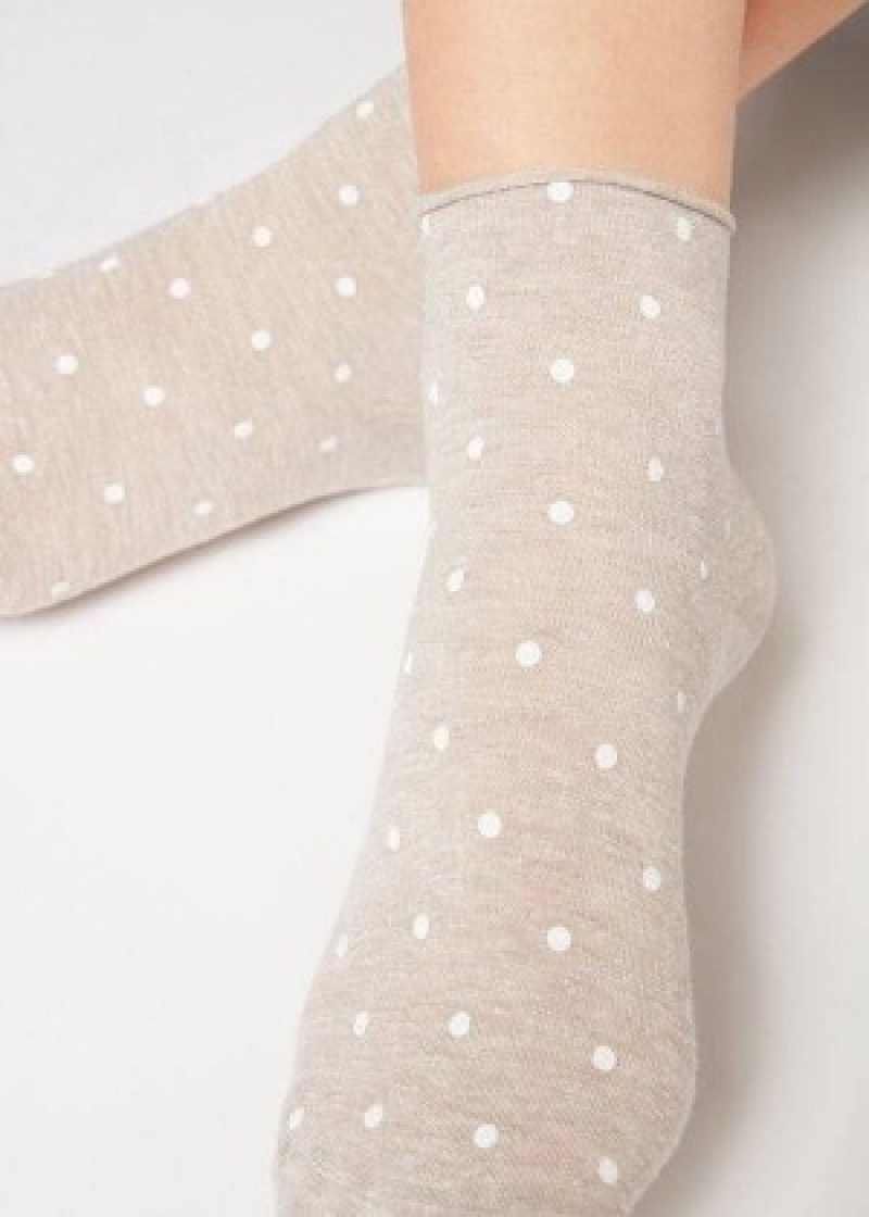 καλτσεσ Calzedonia Polka Dot Motif κοντο with Linen γυναικεια Μπεζ | GR2466HK