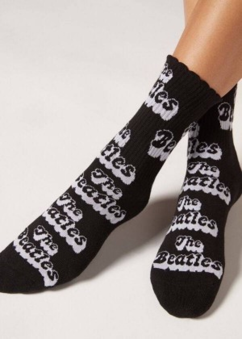 καλτσεσ Calzedonia The Beatles Glitter Band κοντο γυναικεια μαυρα | GR2549AP