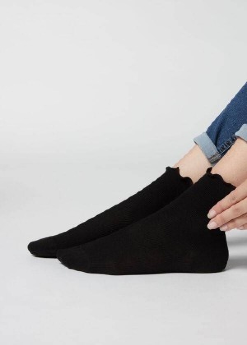 καλτσεσ Calzedonia Πλευρωτός βαμβακερα Ankle κοντο γυναικεια μαυρα | GR2473OR