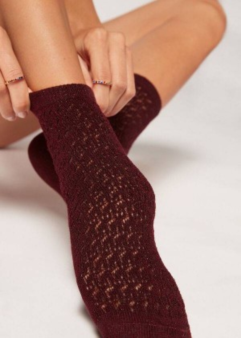 καλτσεσ Calzedonia κοντο Openwork with Glitter γυναικεια μπορντο | GR2505EX